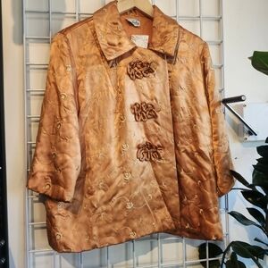 Vintage 50s 60s Quilted Cropped Embroidered Orange Jacket